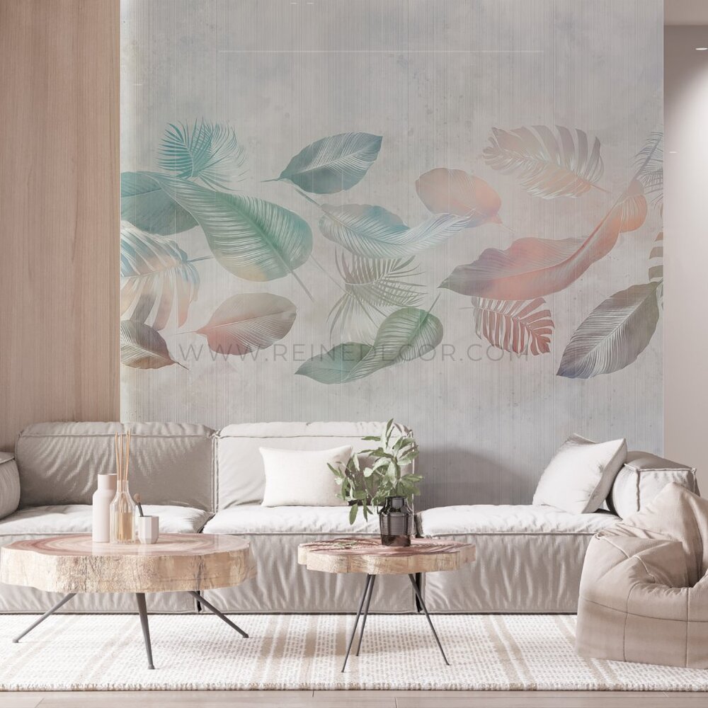 Falling Leaves Green Wallpaper | Botanical Wall Art | Designer Wallpaper | Natur